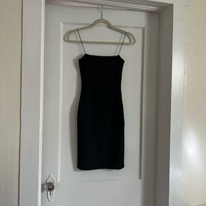 Black square neck spaghetti strap mini dress